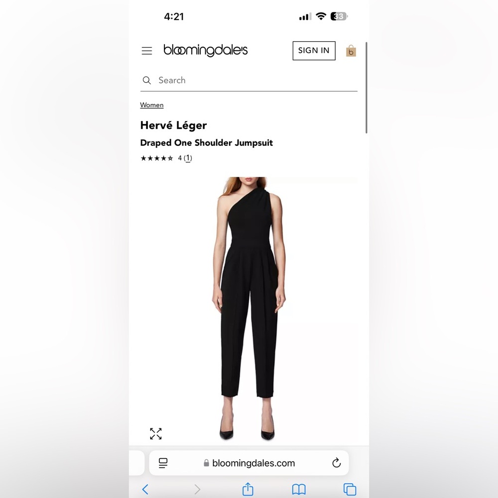 Herve Leger draped one shoulder black Jumpsuit size 4